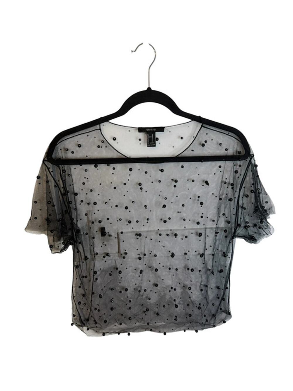 Forever 21 Black Mesh Beaded Top